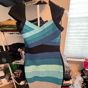 VENUS Blue Bodycon Mini Dress V-Neck Sleeveless